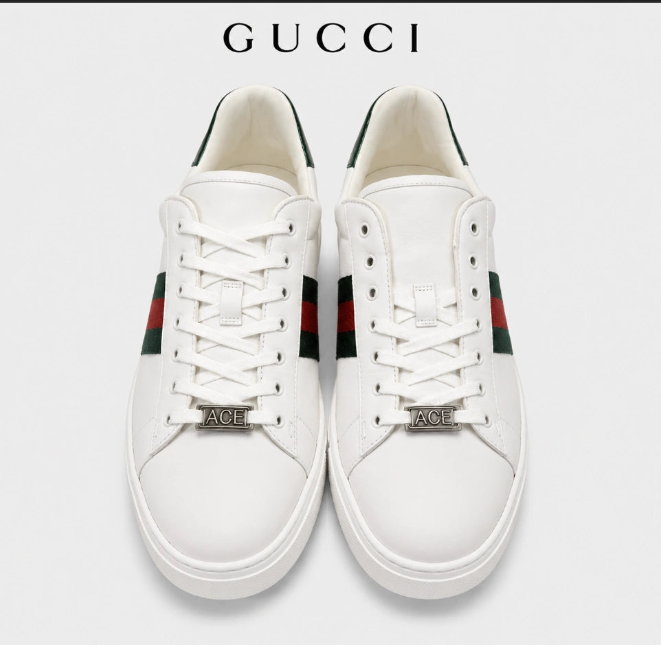 Gucci Men's Ace Sneaker with Web in White Leather
