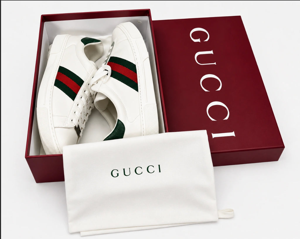 Gucci Men's Ace Sneaker with Web in White Leather