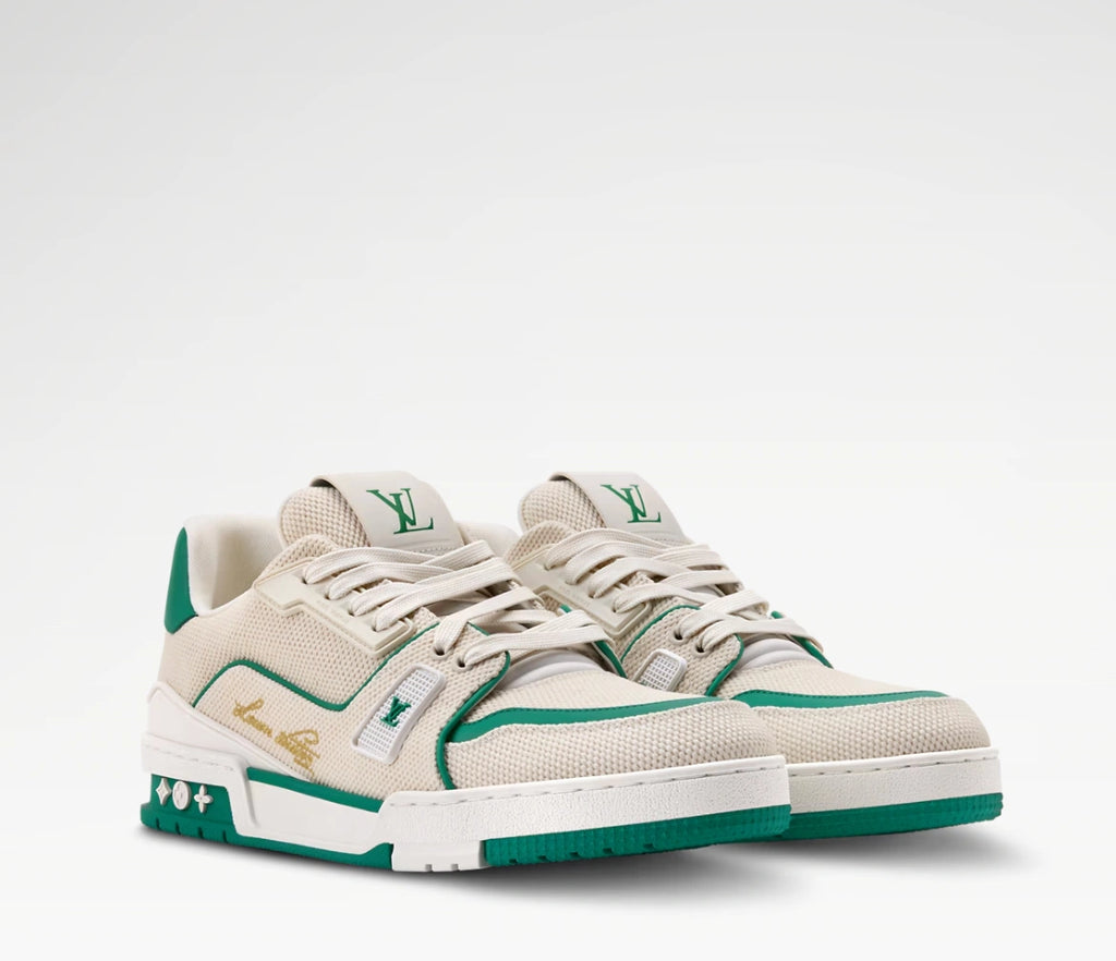 Louis Vuitton LV Trainer Sneakers in White and Green.