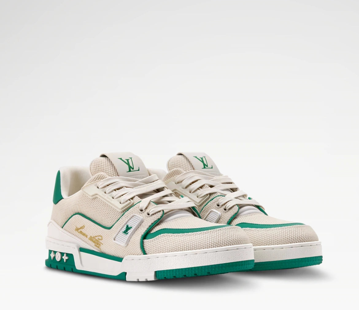 Louis Vuitton LV Trainer Sneakers in White and Green.