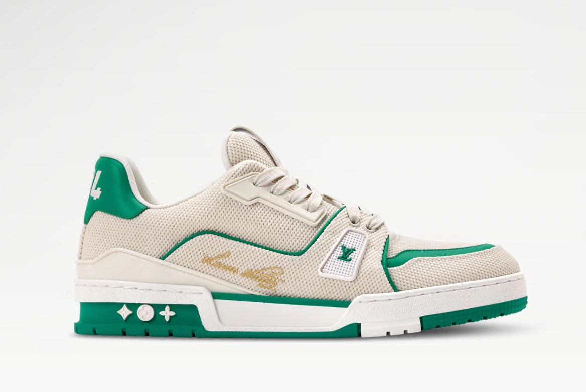 Louis Vuitton LV Trainer Sneakers in White and Green.