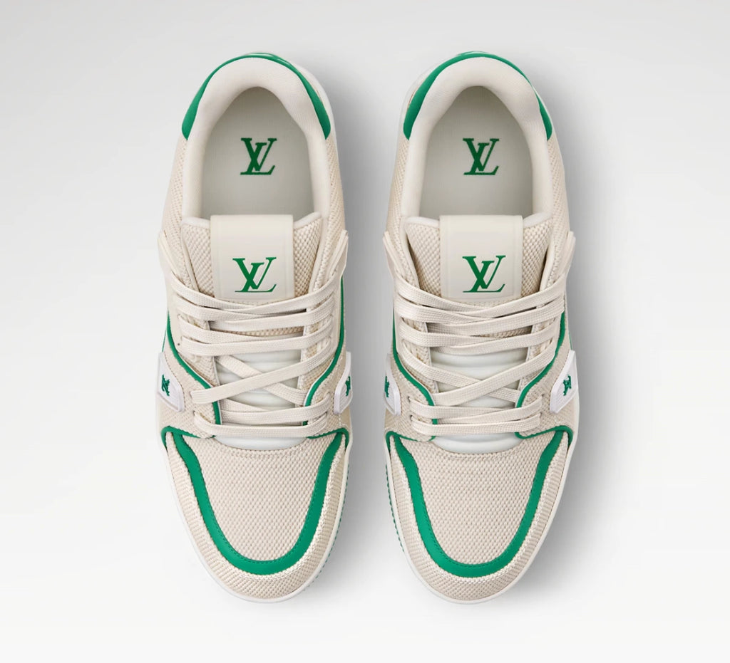Louis Vuitton LV Trainer Sneakers in White and Green.