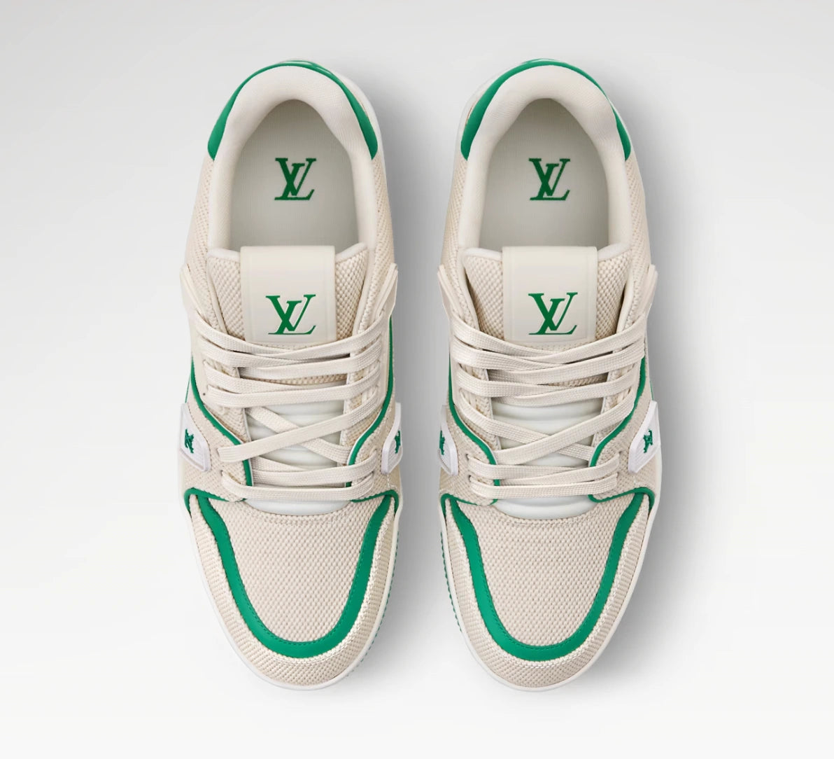 Louis Vuitton LV Trainer Sneakers in White and Green.