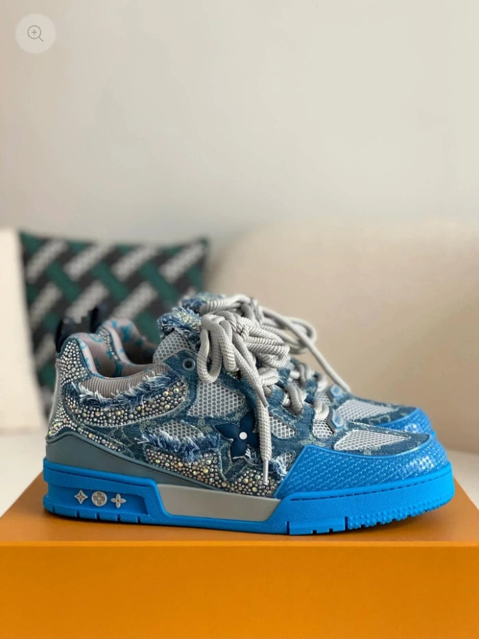 Louis Vuitton LV Skate Sneakers in Blue Monogram Denim with Strass/Swarovski Crystals