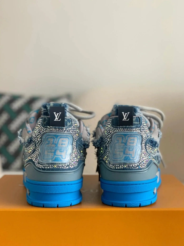 Louis Vuitton LV Skate Sneakers in Blue Monogram Denim with Strass/Swarovski Crystals