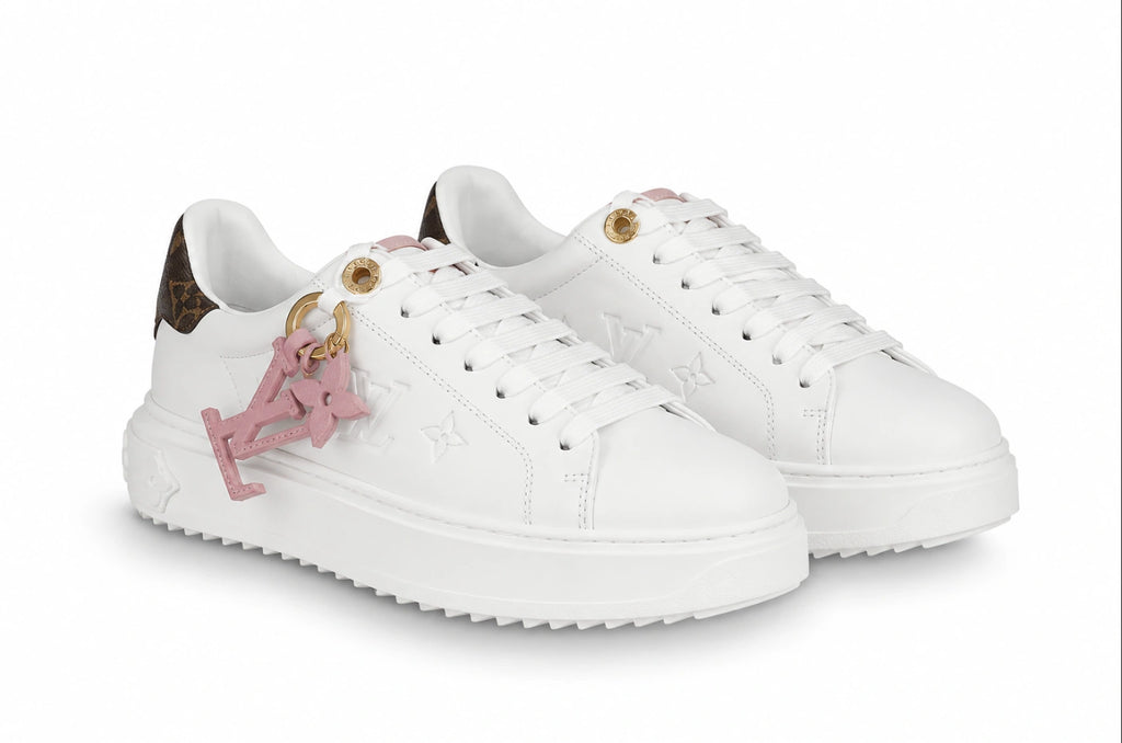 Louis Vuitton Time Out Sneakers in White, Pink, and Monogram Canvas