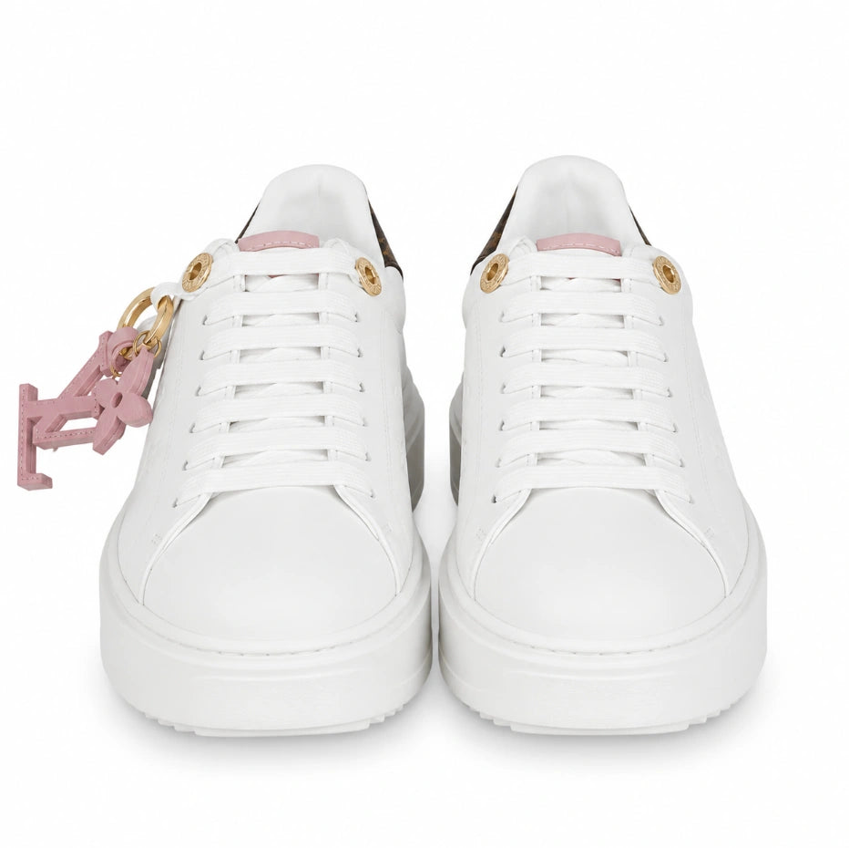 Louis Vuitton Time Out Sneakers in White, Pink, and Monogram Canvas