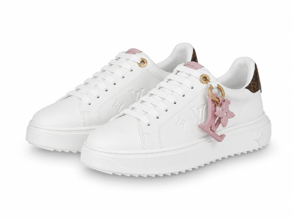 Louis Vuitton Time Out Sneakers in White, Pink, and Monogram Canvas