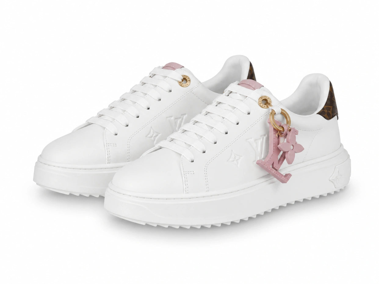 Louis Vuitton Time Out Sneakers in White, Pink, and Monogram Canvas