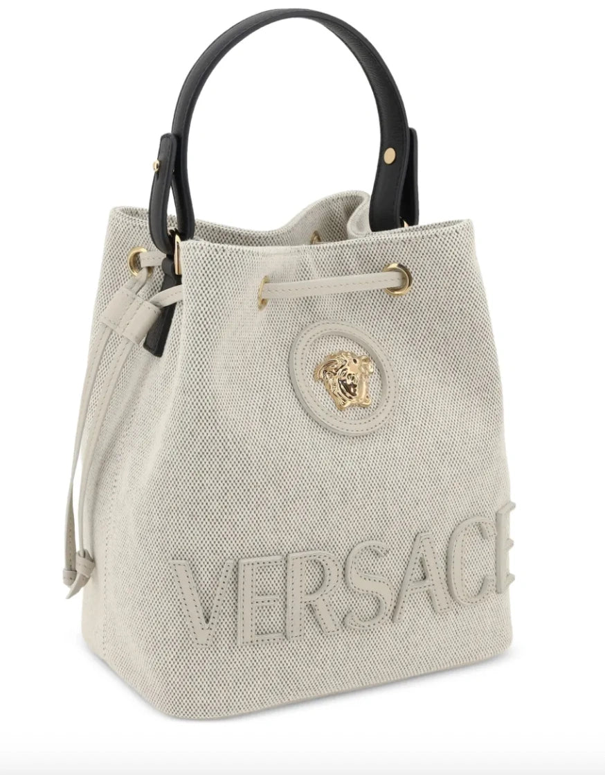 Versace La Medusa Canvas Bucket Bag in Beige / Neutrals