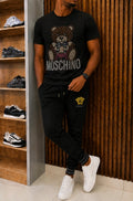 Moschino Teddy Bear Rhinestone T-Shirt in a sleek black colorway.