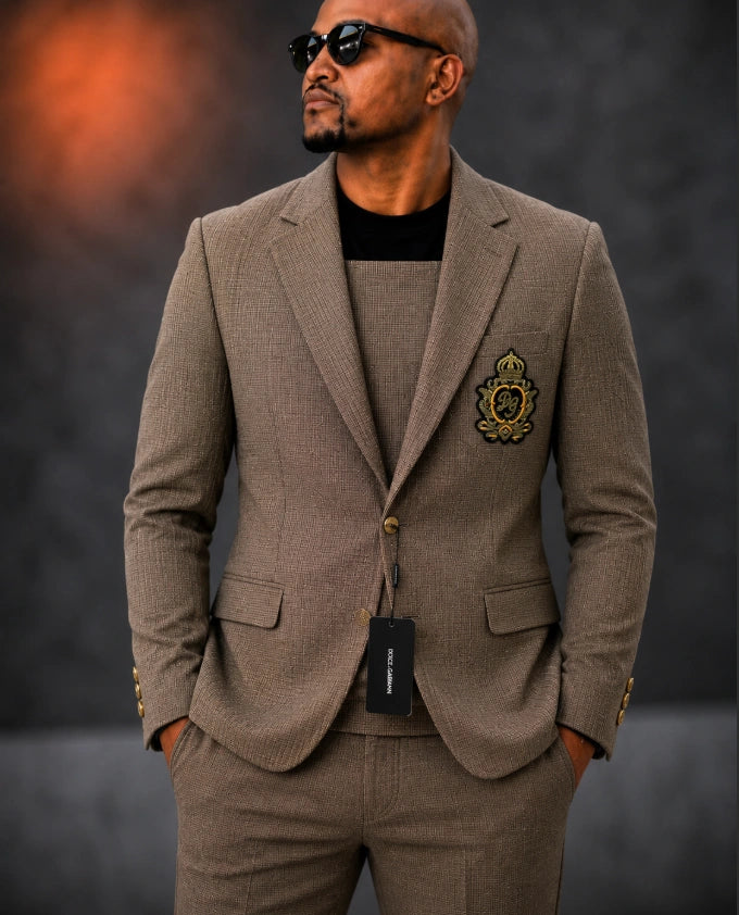 Dolce & Gabbana Embroidered Crest Wool/Linen Blazer.