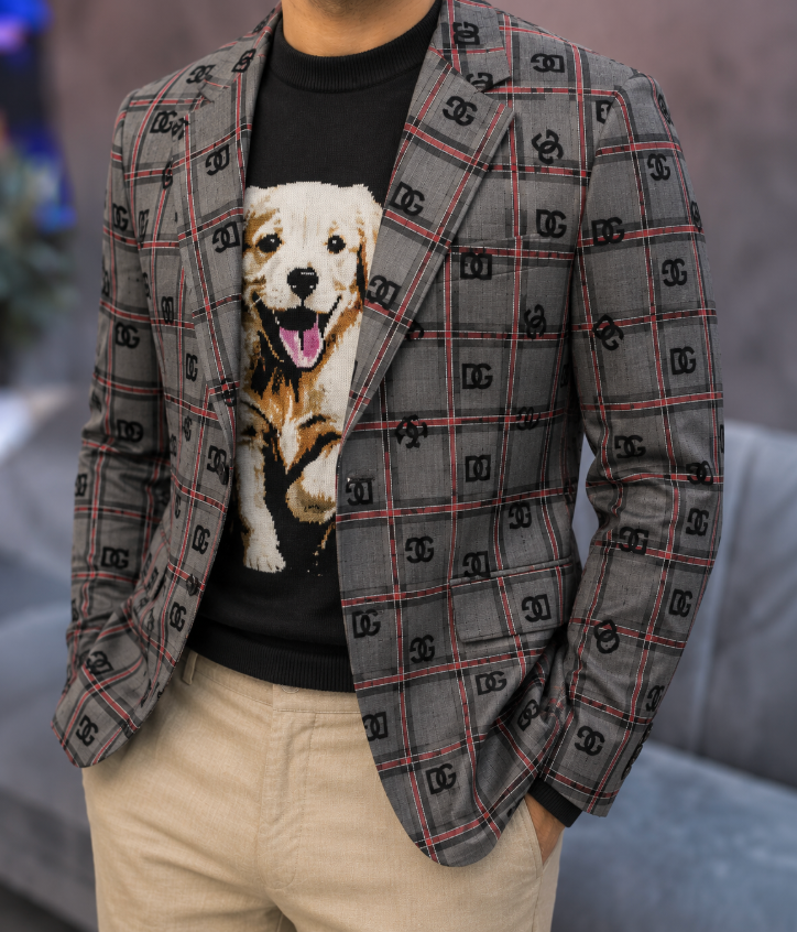 Dolce & Gabbana All-Over DG Logo Plaid Blazer.