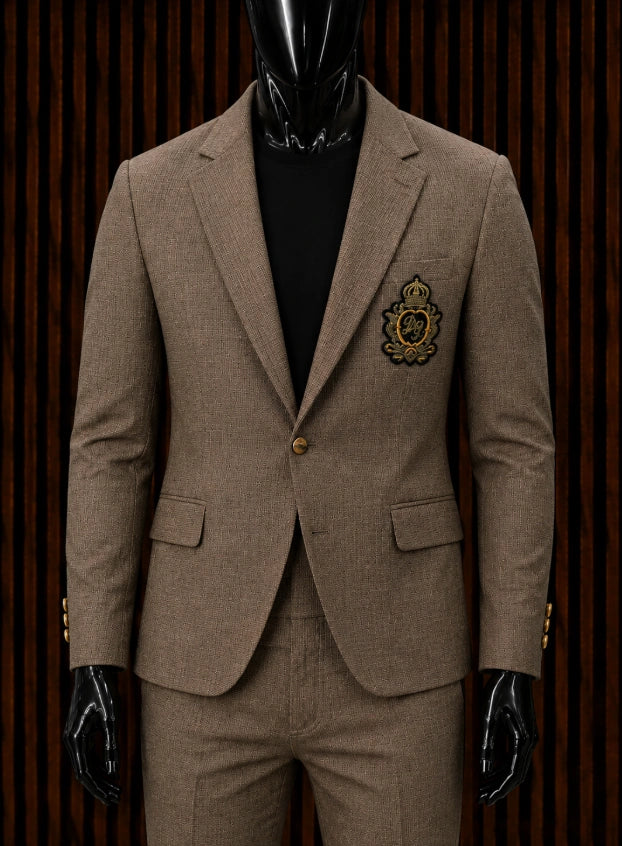 Dolce & Gabbana Embroidered Crest Wool/Linen Blazer.