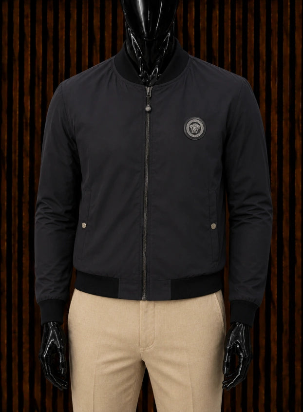 Versace Collection Circular Medusa Patch Bomber Jacket.