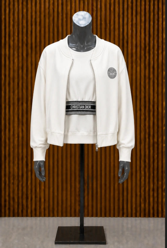 Dior Vibe Three-Piece Tracksuit Set, styled in an elegant off-white colorway.
