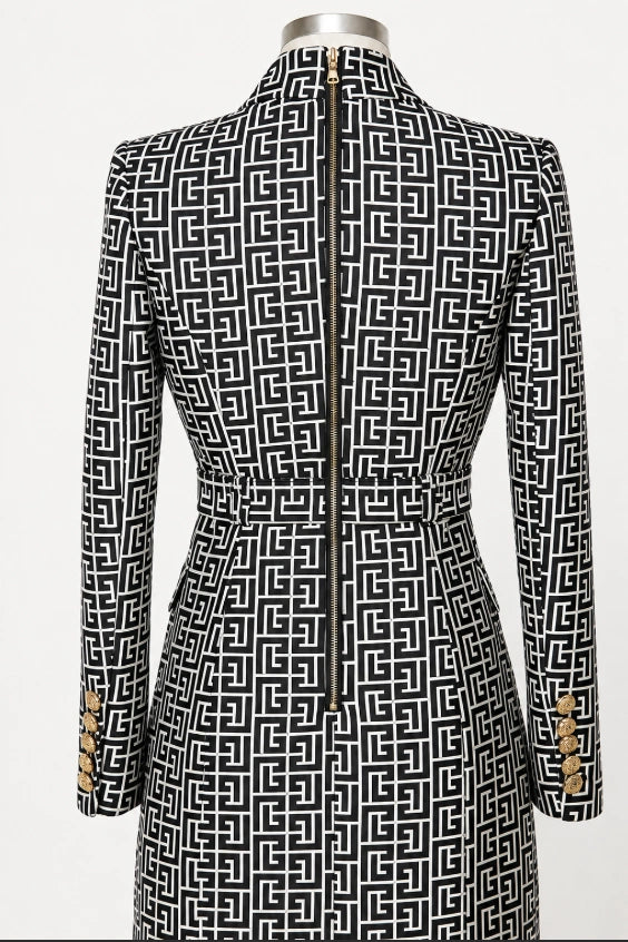 Balmain Alloaone Geometric Pattern Blazer Dress