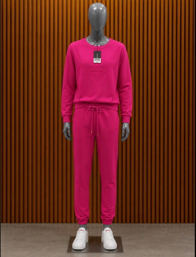 Fuchsia pink Prada embossed-logo tracksuit