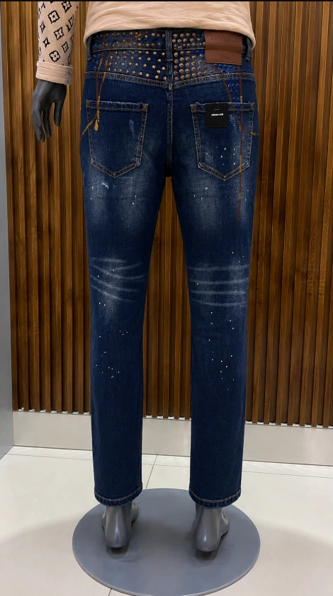 Dsquared2 All-Over Studded Distressed Skater Jeans.
